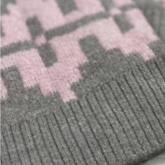 NEW H&M Jacquard Gray & Pink Fair Isle Turtleneck Sweater Women’s S Cropped - Picture 11 of 15